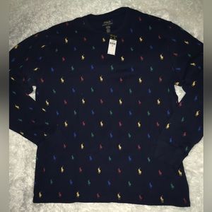 Ralph Lauren Polo Navy Waffle Knit Mens Long Sleeves Crew size XL